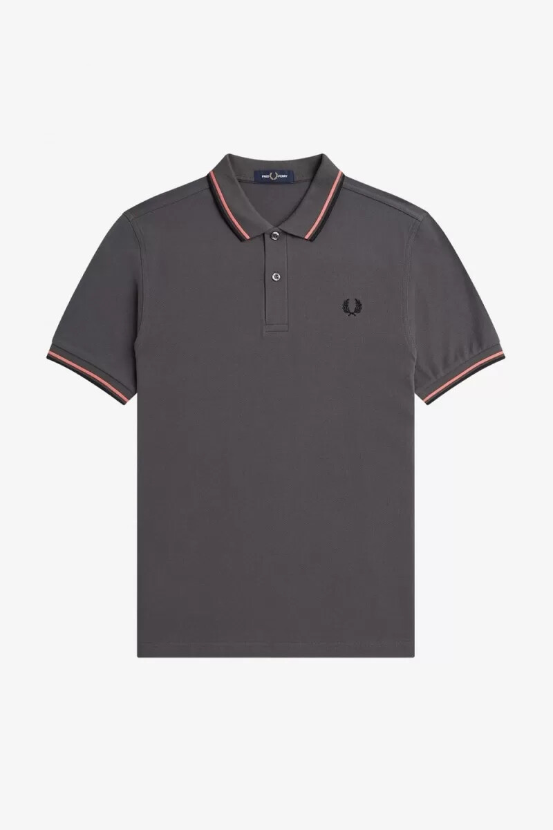 fred perry m3600 camicia da uomo gunmetal coral heat nero