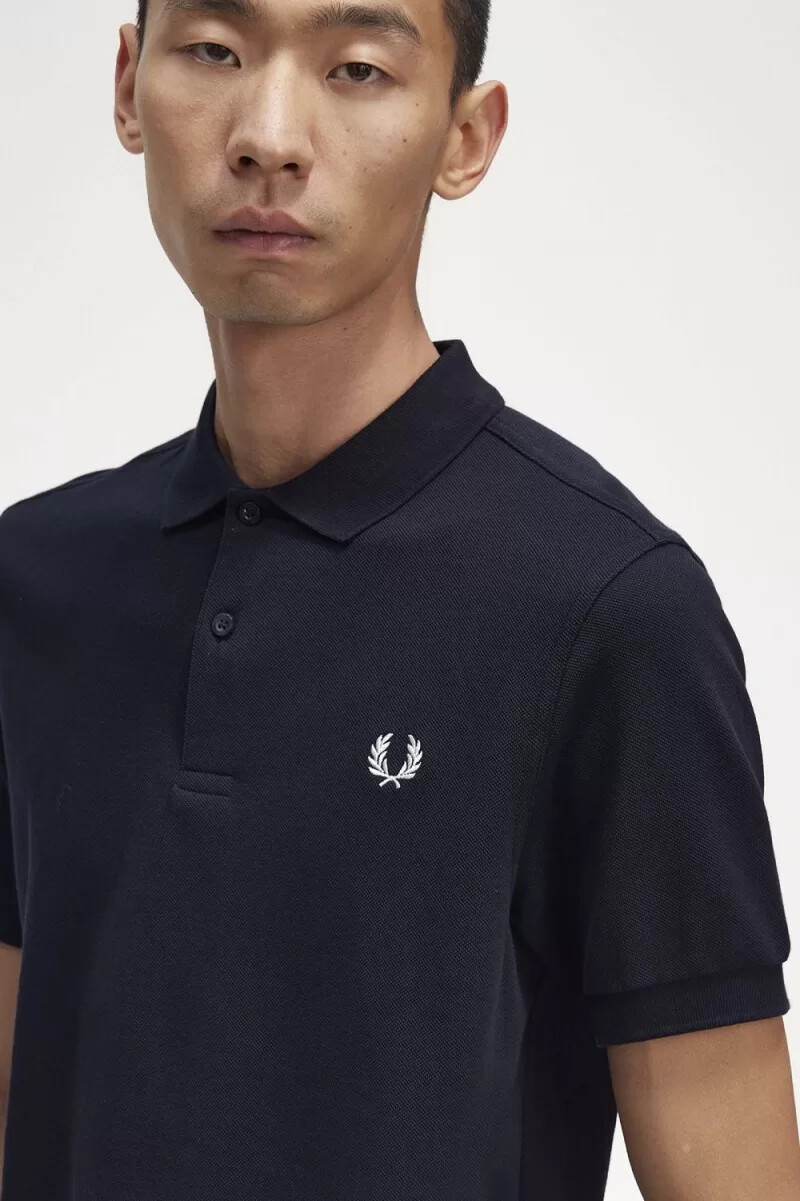 fred perry m6000 camicia da uomo blu navy bianco neve