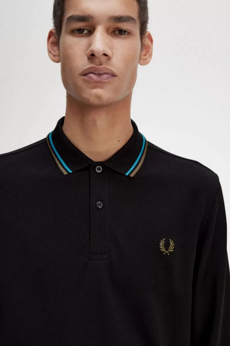 fred perry m3636 camicia da uomo nera blu cyber verde uniforme