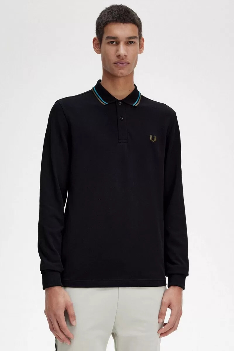 fred perry m3636 camicia da uomo nera blu cyber verde uniforme