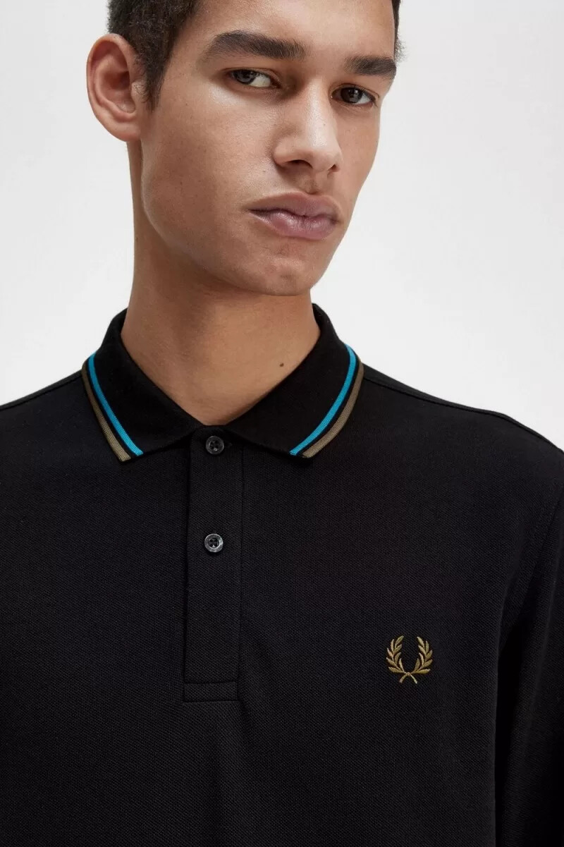 fred perry m3636 camicia da uomo nera blu cyber verde uniforme