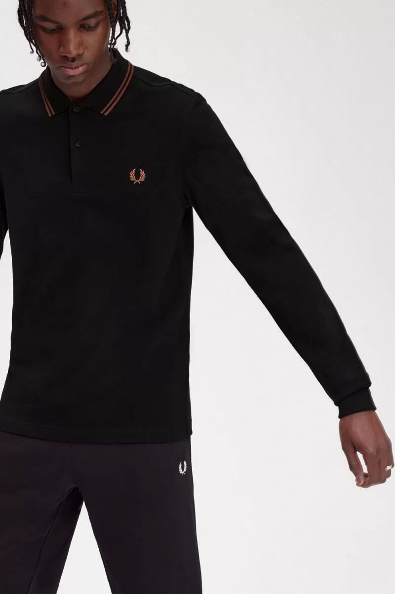 fred perry m3636 camicia da uomo nera whisky brown
