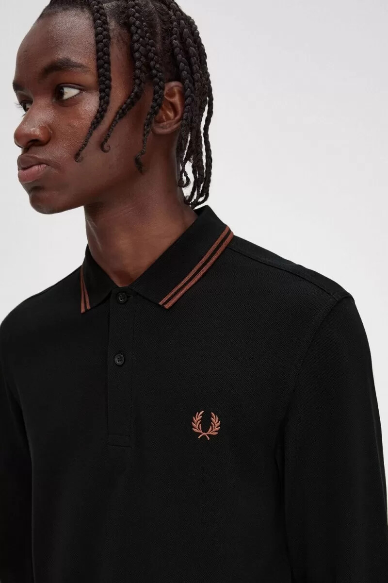 fred perry m3636 camicia da uomo nera whisky brown