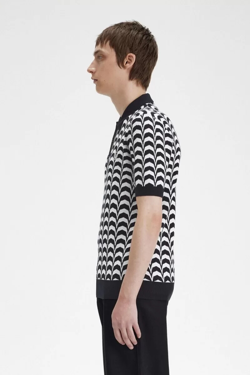 camicia da uomo in maglia jacquard fred perry nera