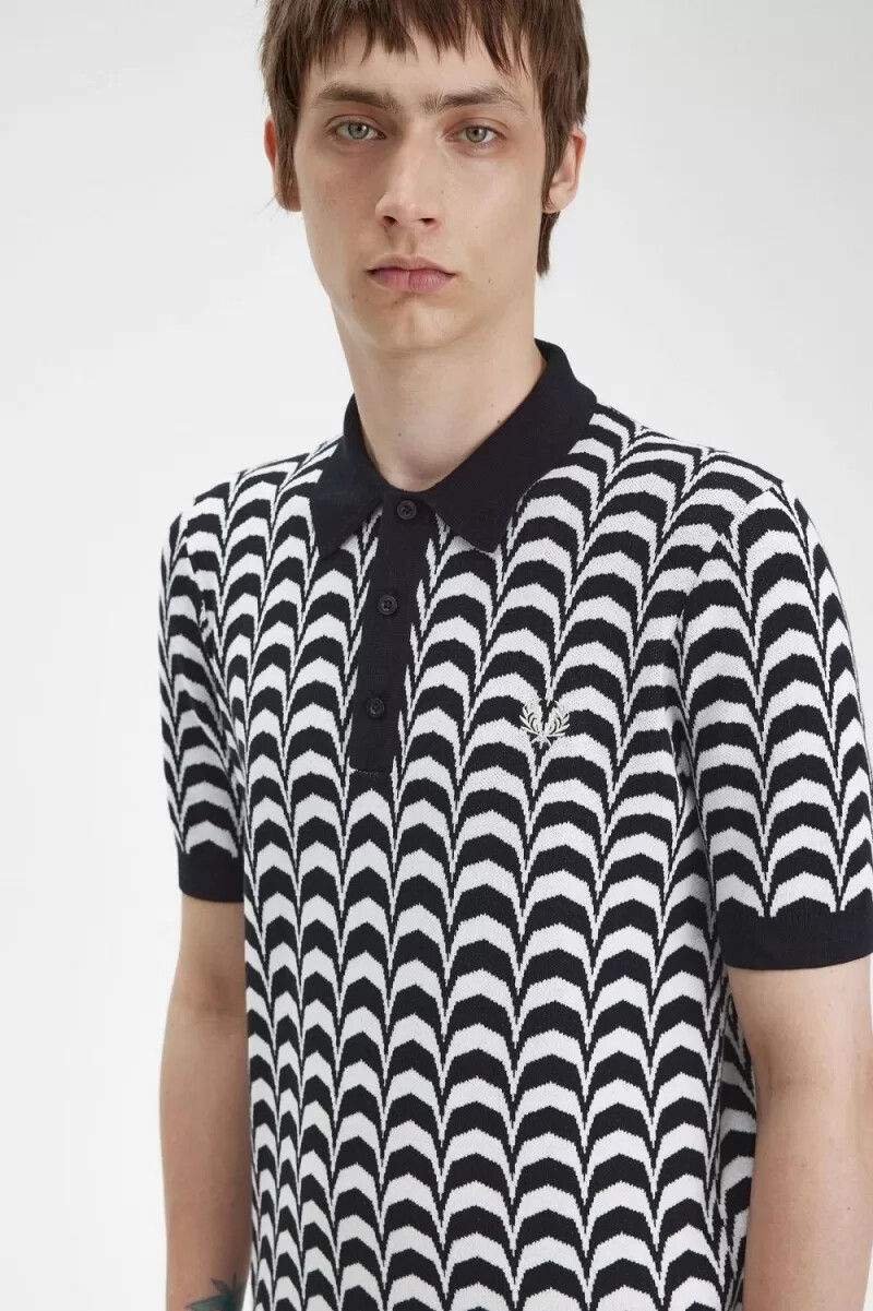 camicia da uomo in maglia jacquard fred perry nera