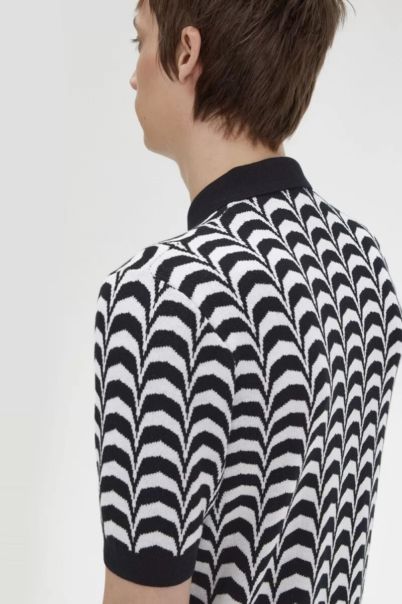 camicia da uomo in maglia jacquard fred perry nera