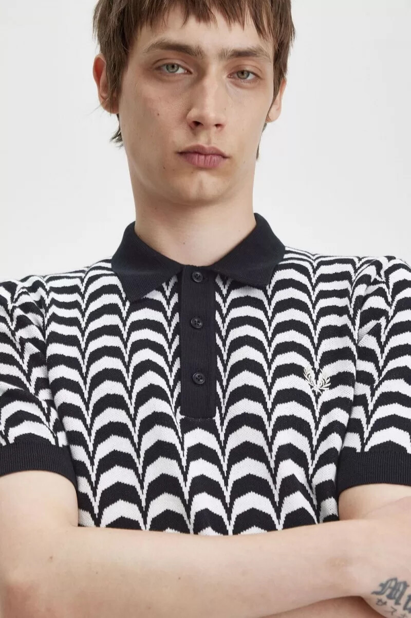camicia da uomo in maglia jacquard fred perry nera