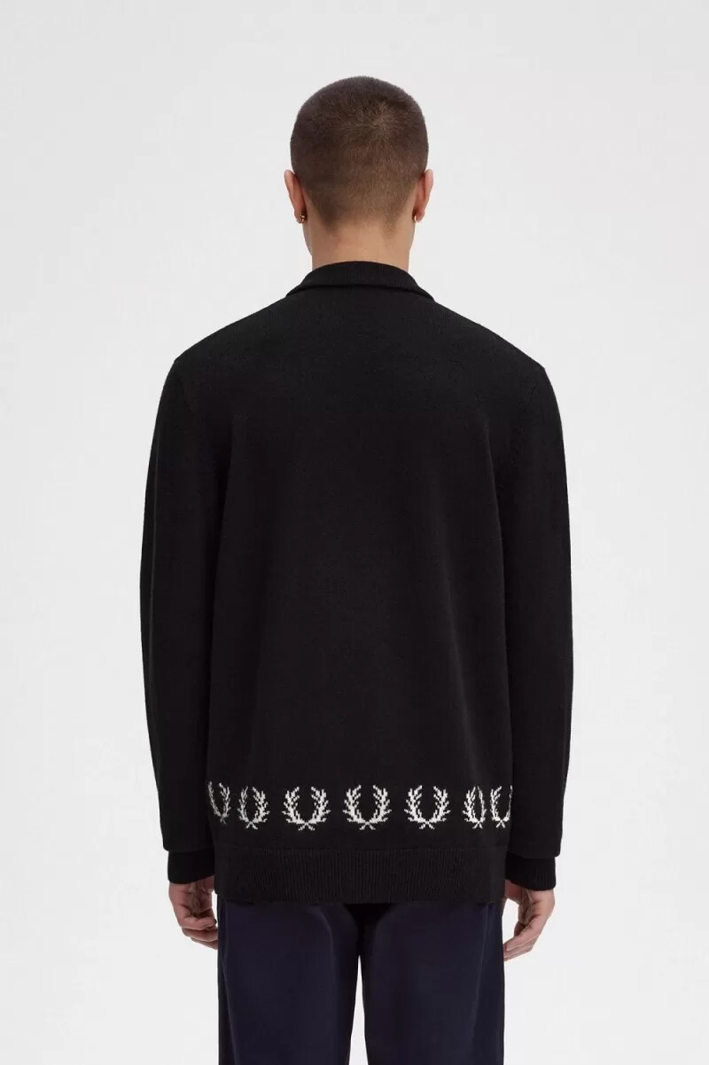 camicia da uomo in maglia con bordo a corona dalloro fred perry nera