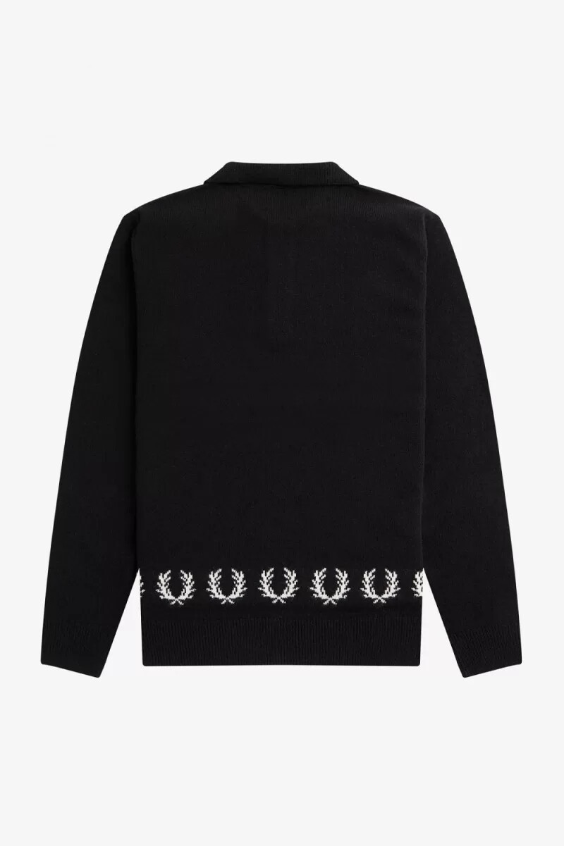 camicia da uomo in maglia con bordo a corona dalloro fred perry nera