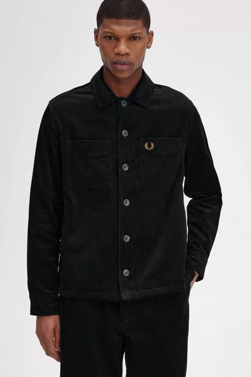 camicia da uomo fred perry cord nera