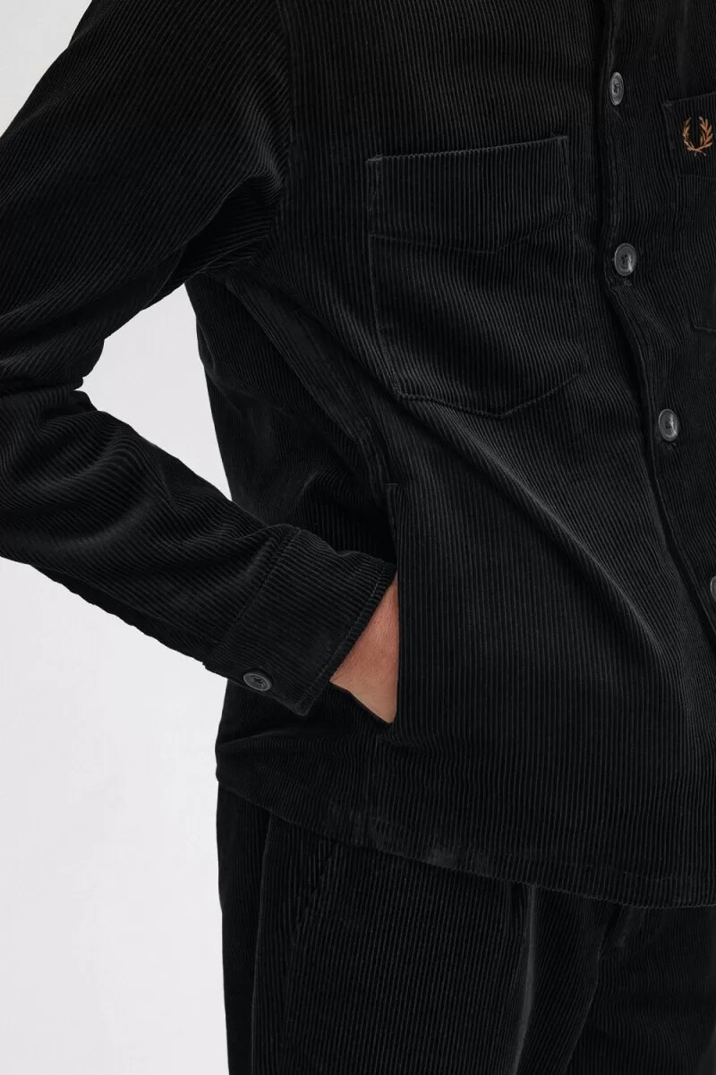 camicia da uomo fred perry cord nera