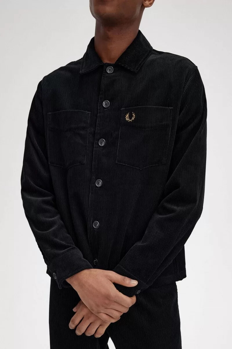 camicia da uomo fred perry cord nera