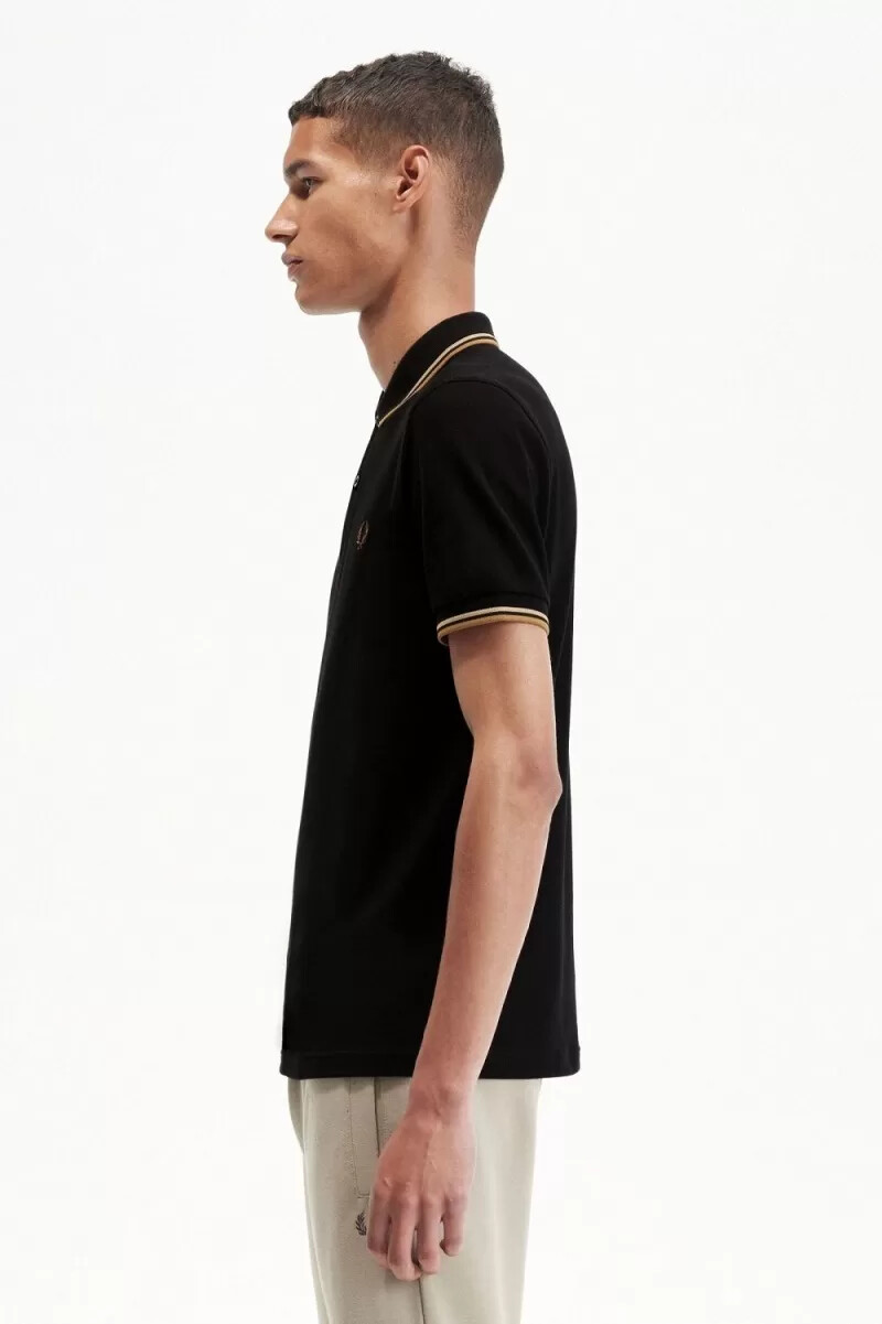 fred perry m3600 camicia da uomo nera verde marrone