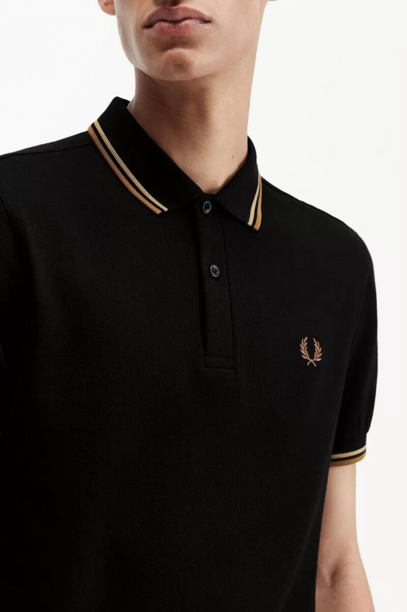 fred perry m3600 camicia da uomo nera verde marrone