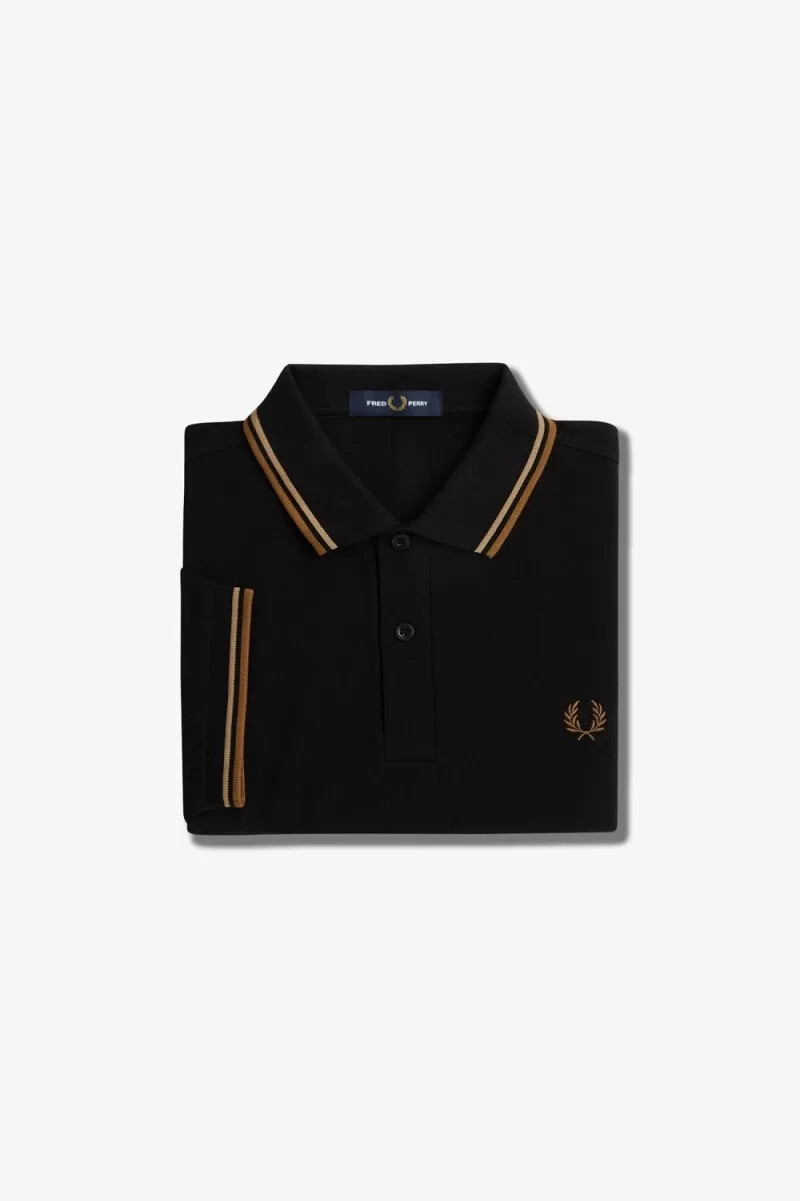 fred perry m3600 camicia da uomo nera verde marrone