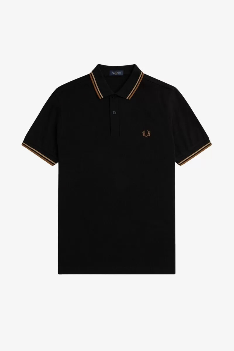 fred perry m3600 camicia da uomo nera verde marrone