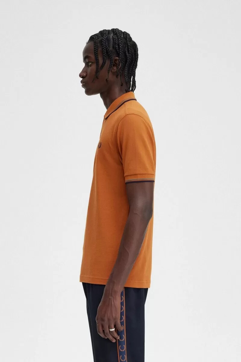 fred perry m3600 camicia da uomo marrone verde blu navy