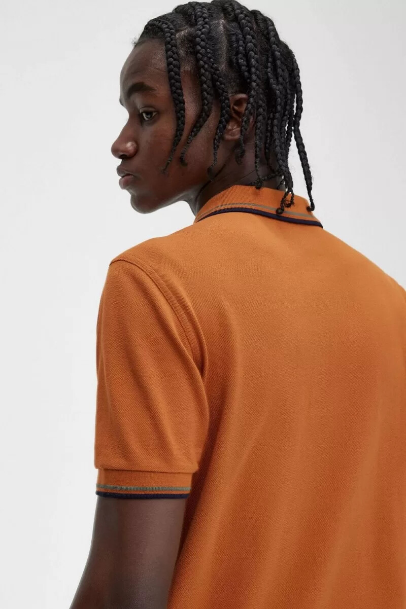 fred perry m3600 camicia da uomo marrone verde blu navy