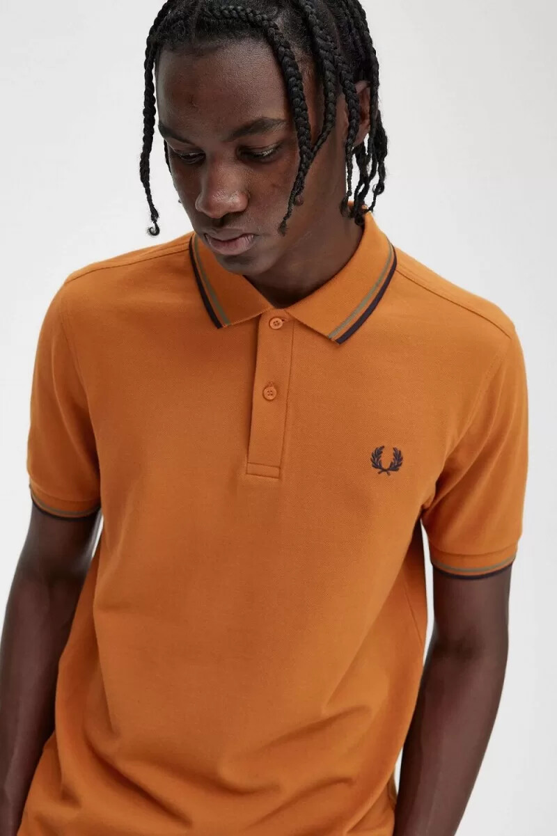 fred perry m3600 camicia da uomo marrone verde blu navy