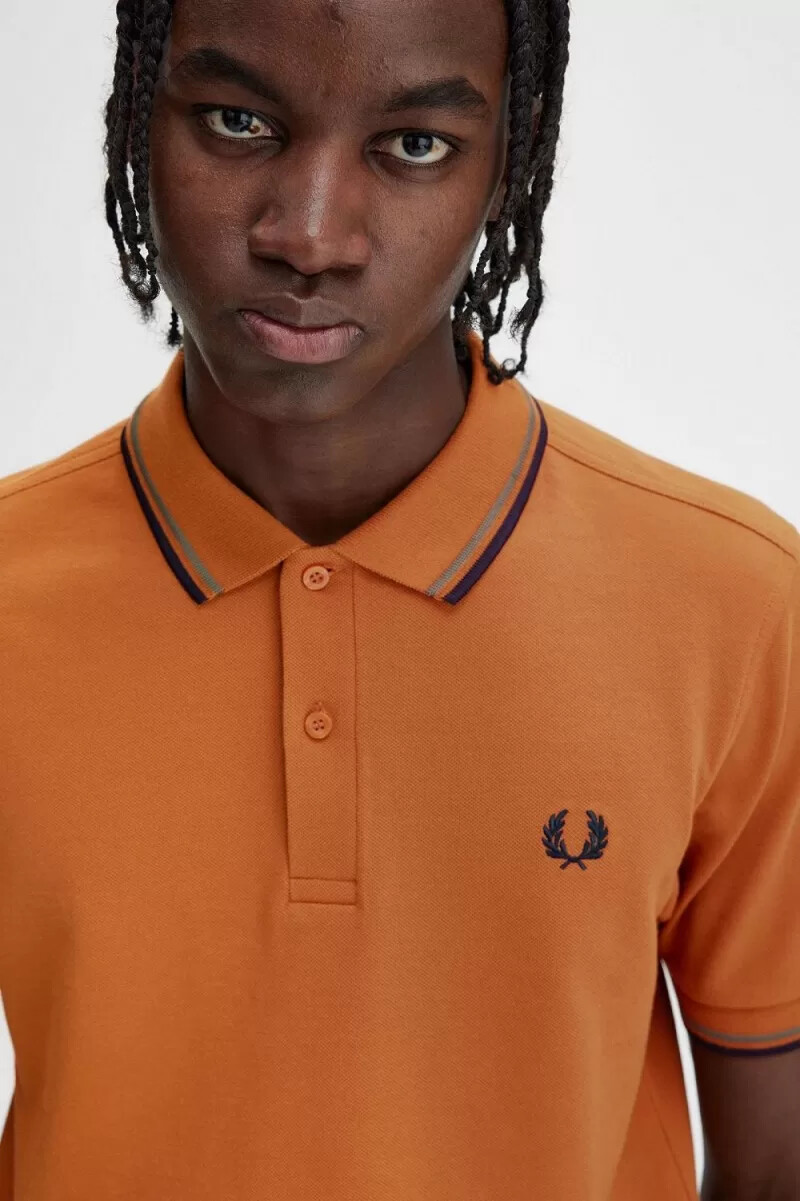 fred perry m3600 camicia da uomo marrone verde blu navy