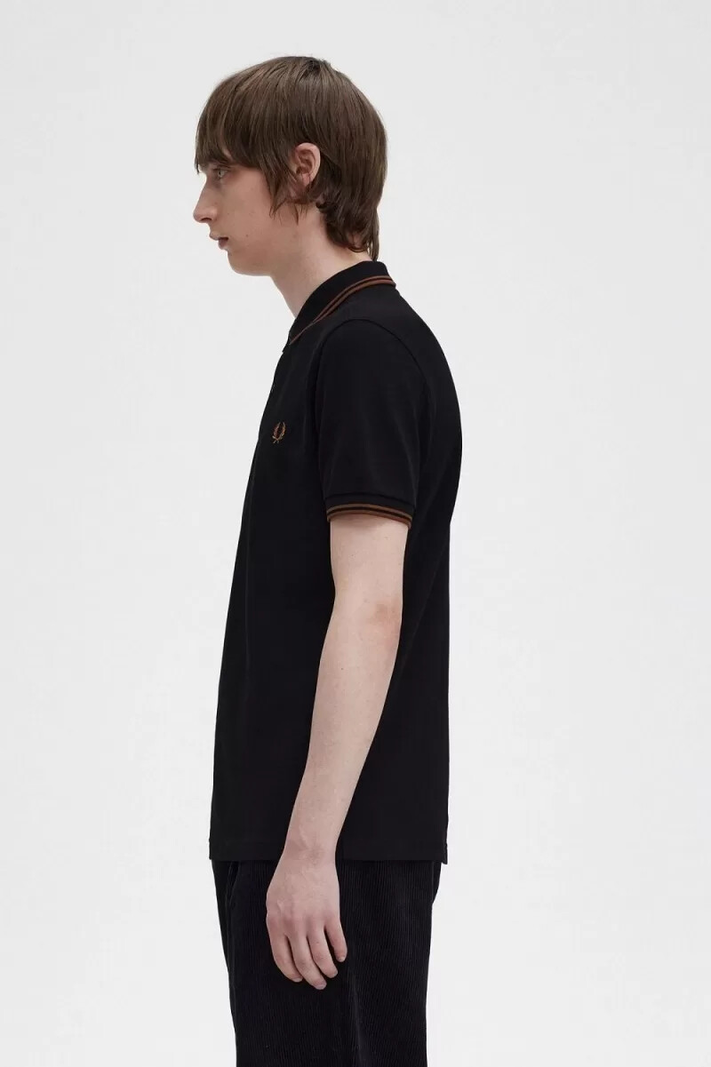 fred perry m3600 camicia da uomo nera whisky brown