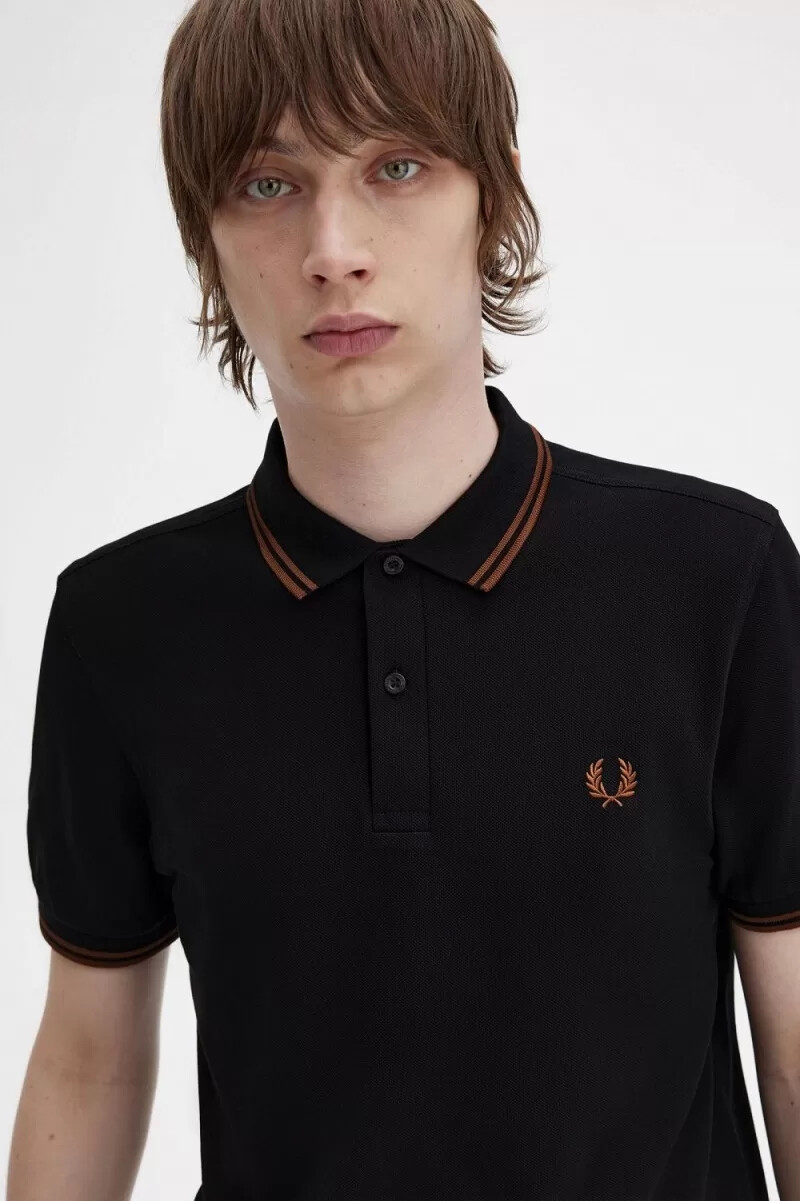 fred perry m3600 camicia da uomo nera whisky brown