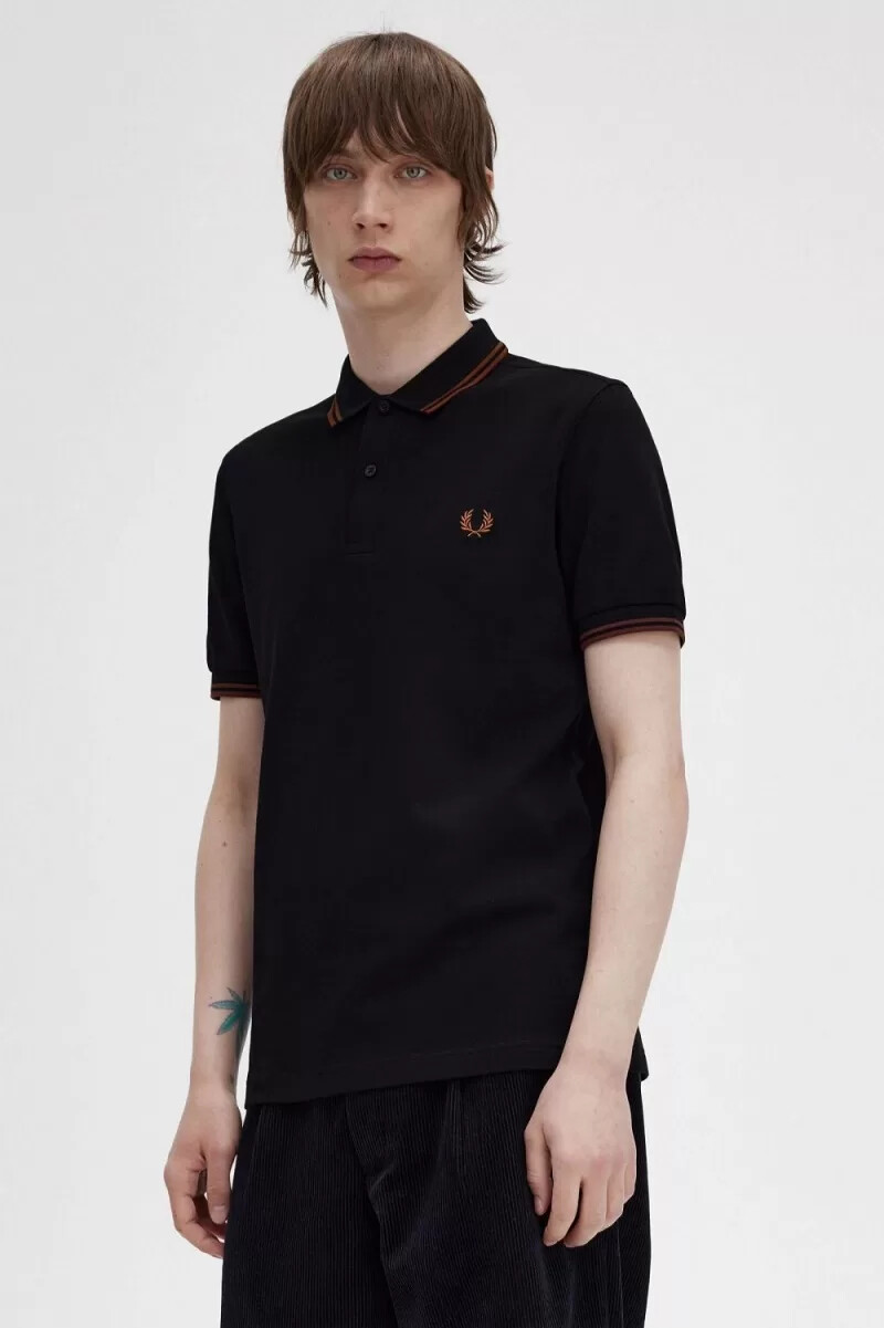 fred perry m3600 camicia da uomo nera whisky brown