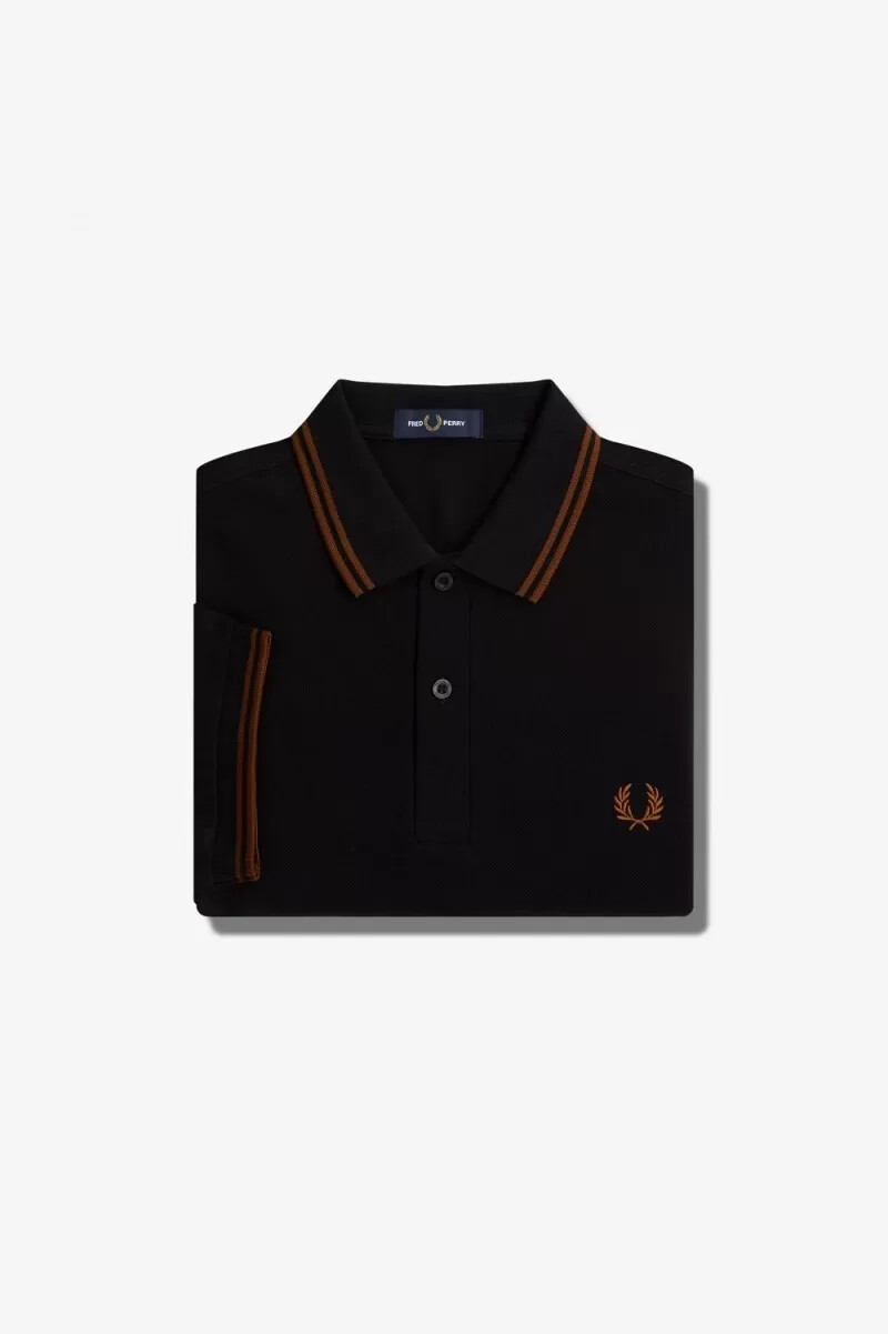 fred perry m3600 camicia da uomo nera whisky brown