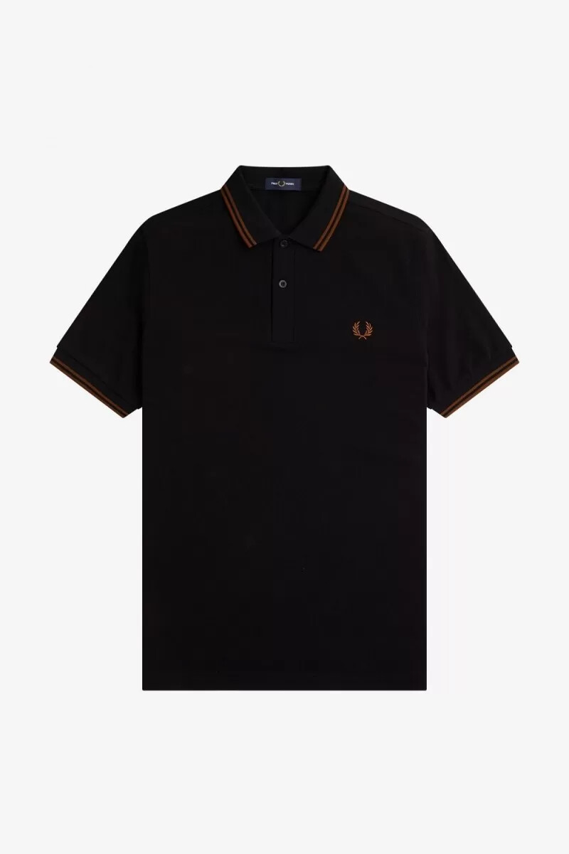 fred perry m3600 camicia da uomo nera whisky brown