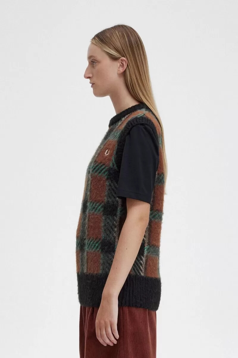 fred perry glitch tartan maglia canotta da donna marrone whisky
