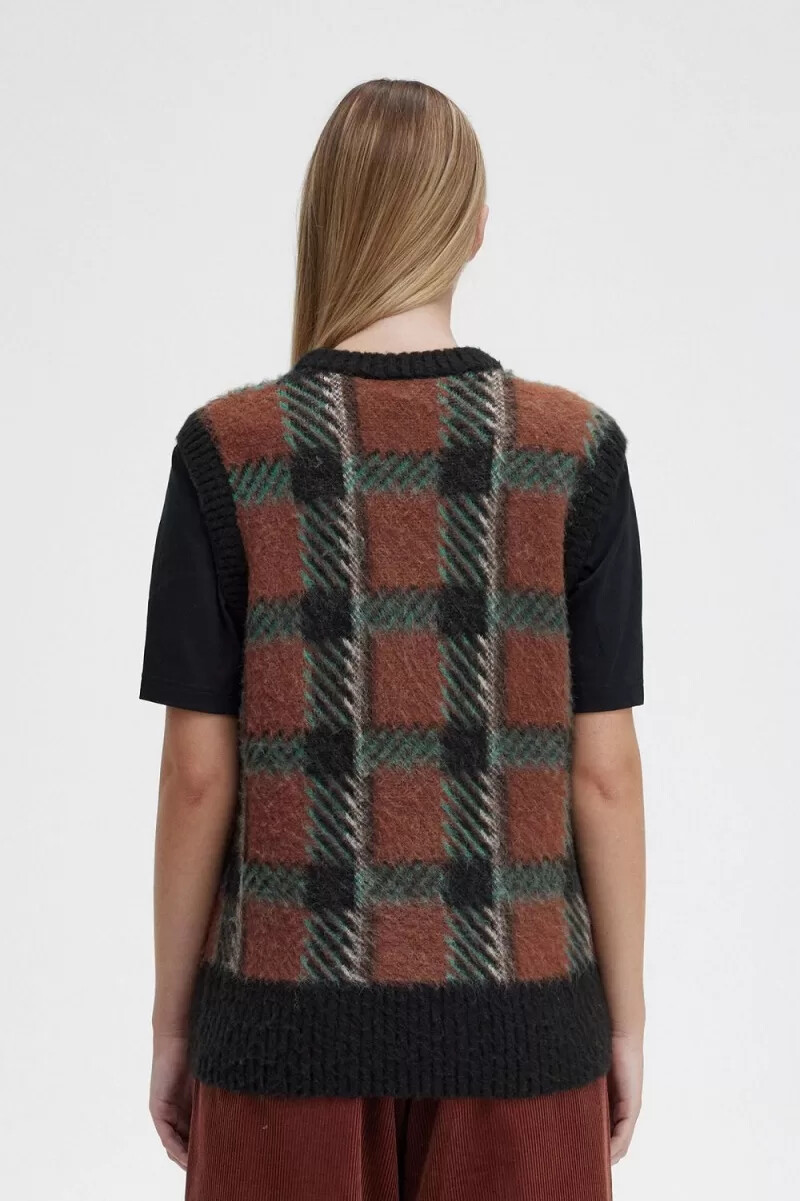 fred perry glitch tartan maglia canotta da donna marrone whisky