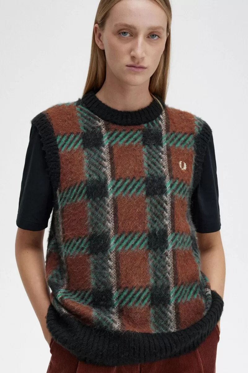 fred perry glitch tartan maglia canotta da donna marrone whisky