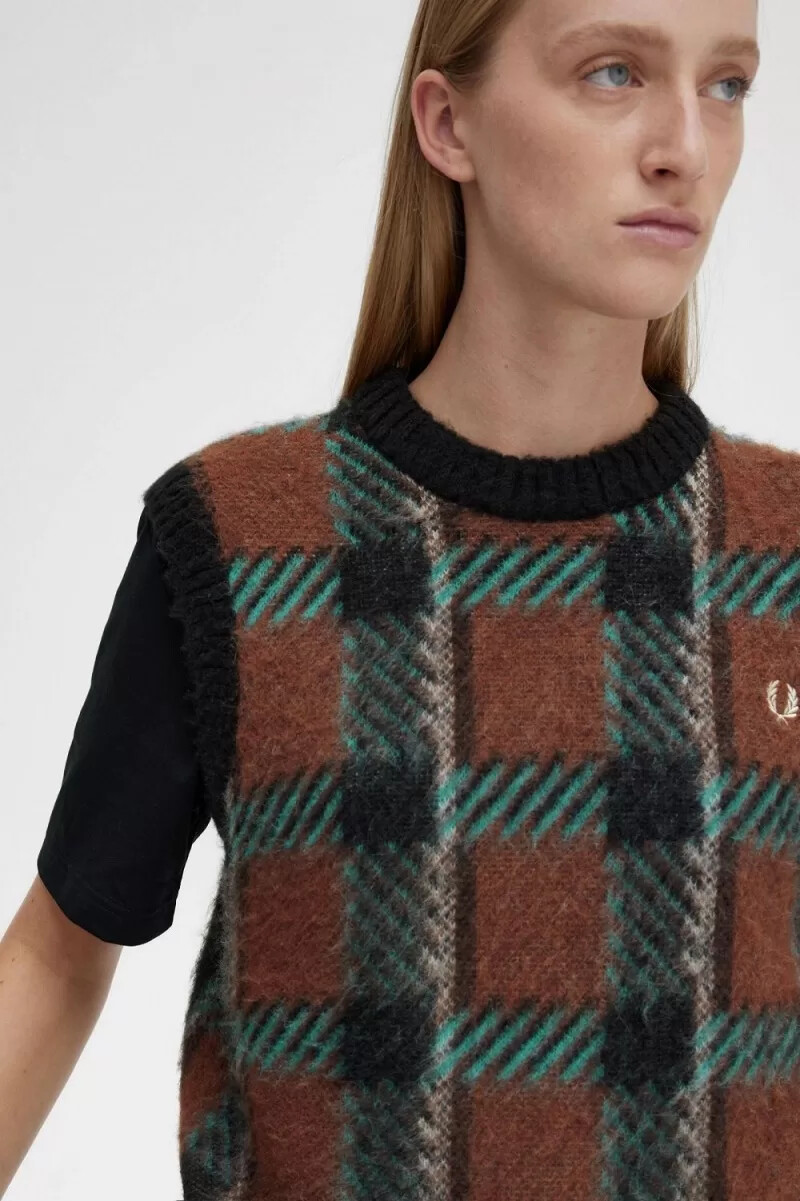 fred perry glitch tartan maglia canotta da donna marrone whisky
