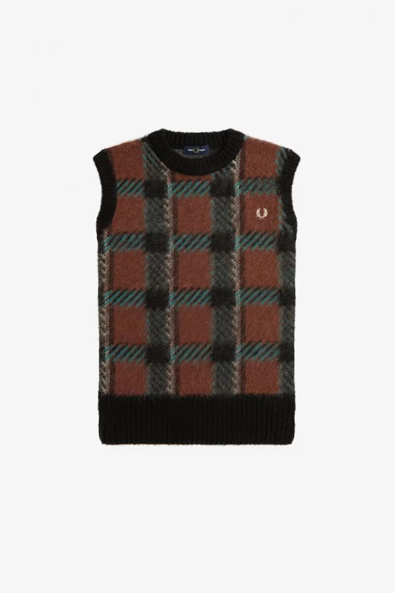 fred perry glitch tartan maglia canotta da donna marrone whisky