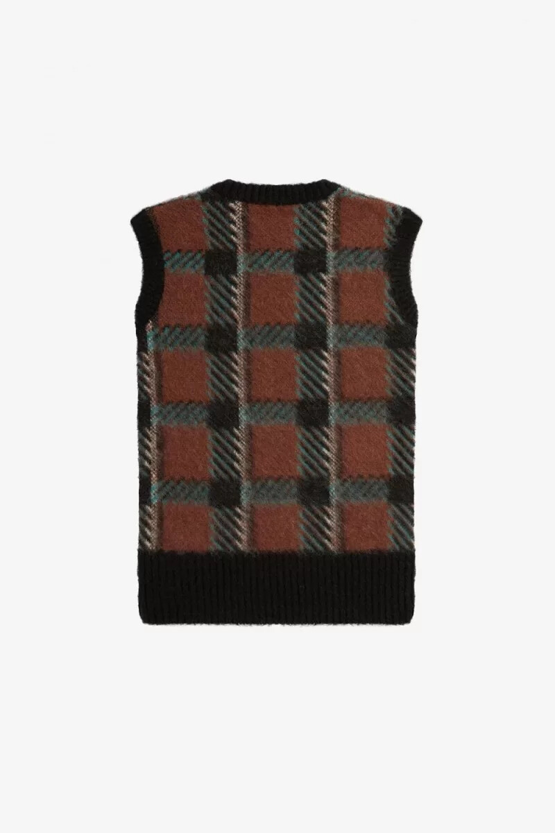fred perry glitch tartan maglia canotta da donna marrone whisky