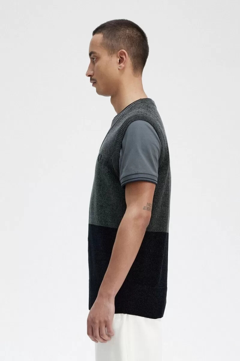 fred perry canotta da uomo in ciniglia color block verde campo