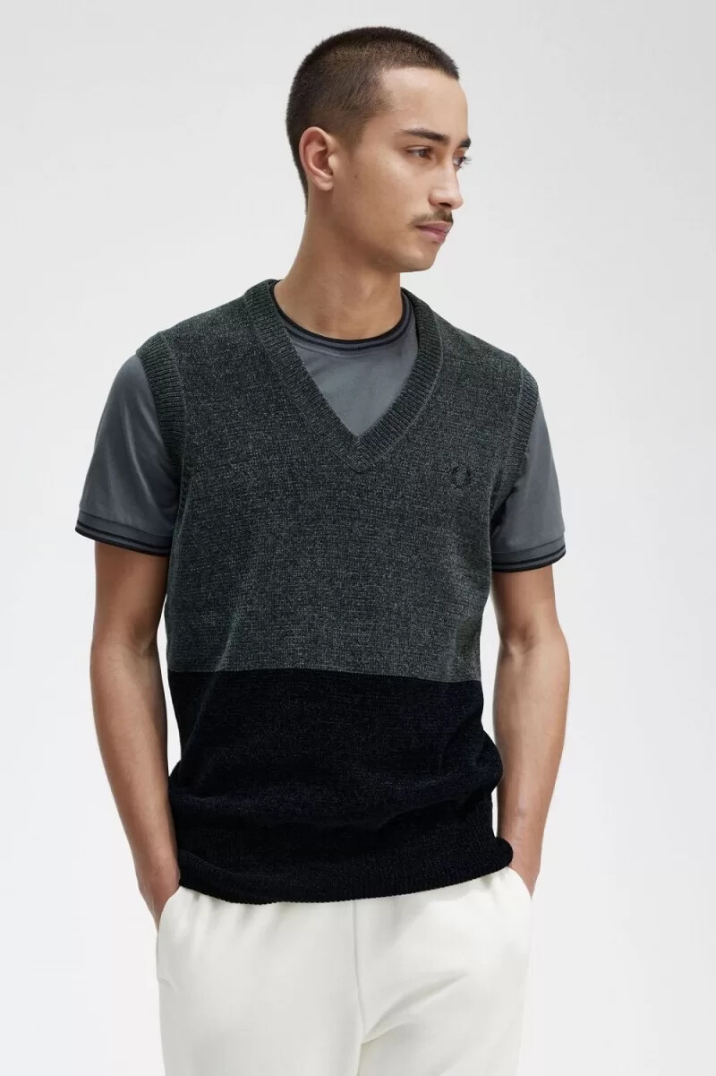 fred perry canotta da uomo in ciniglia color block verde campo