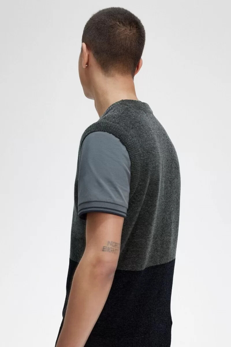 fred perry canotta da uomo in ciniglia color block verde campo
