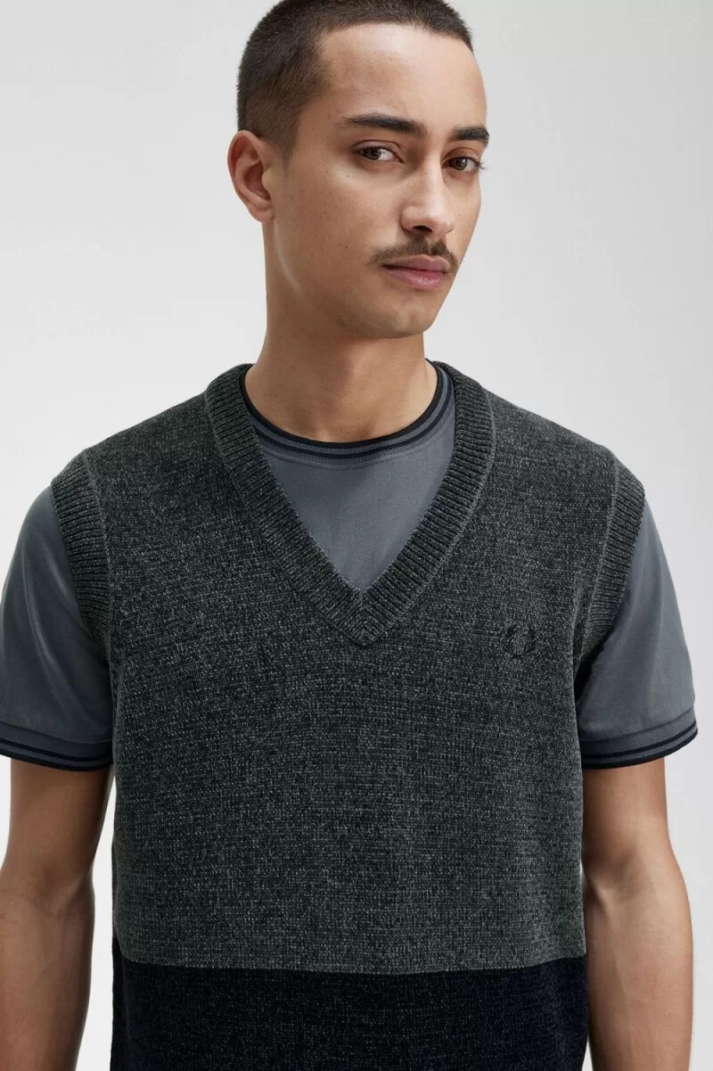 fred perry canotta da uomo in ciniglia color block verde campo