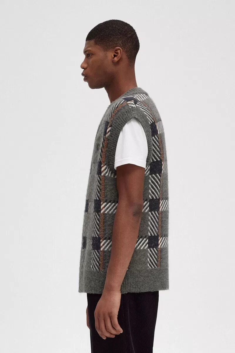 fred perry glitch tartan maglia uomo verde campo