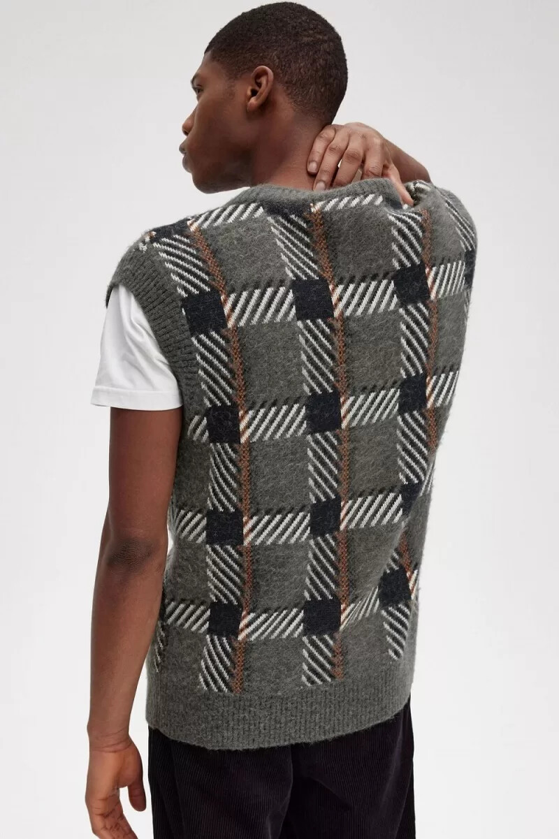 fred perry glitch tartan maglia uomo verde campo