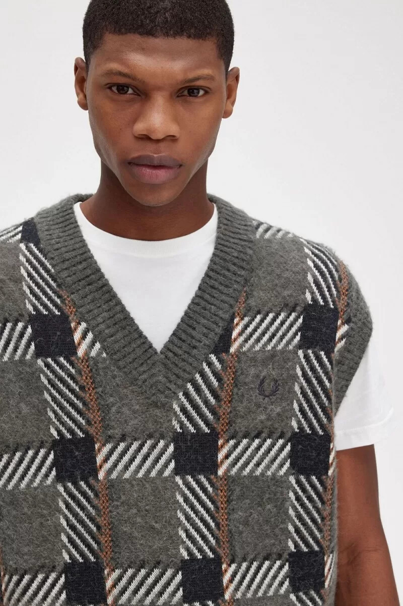 fred perry glitch tartan maglia uomo verde campo
