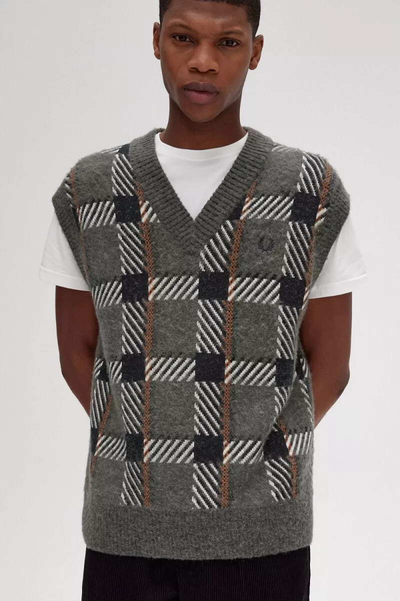 fred perry glitch tartan maglia uomo verde campo