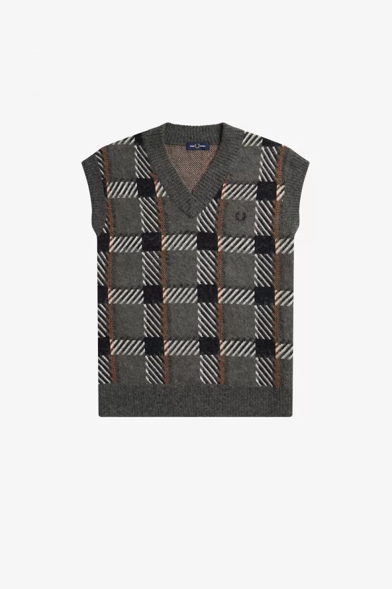 fred perry glitch tartan maglia uomo verde campo