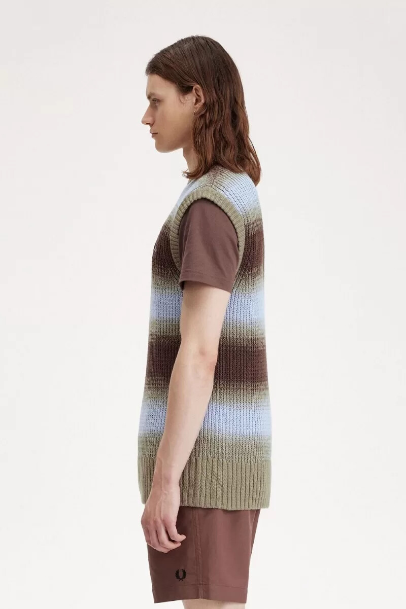 canotta da uomo in maglia aperta a righe fred perry rosso scuro