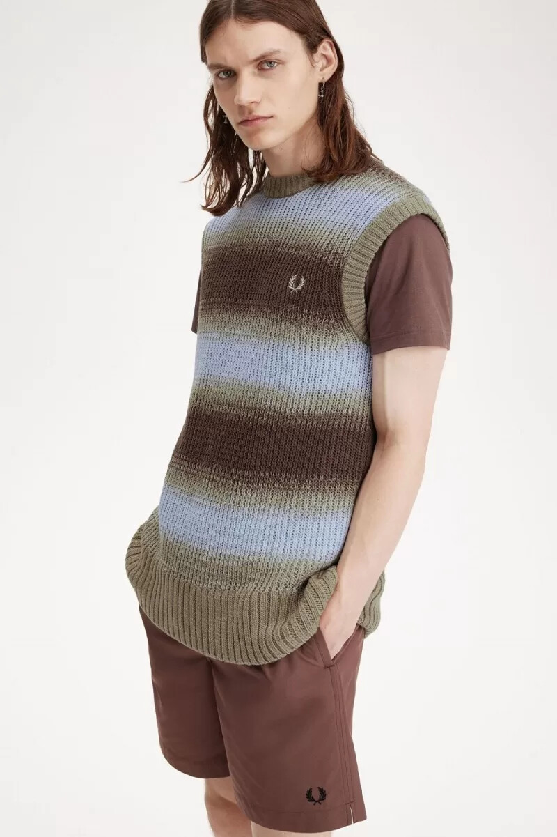 canotta da uomo in maglia aperta a righe fred perry rosso scuro