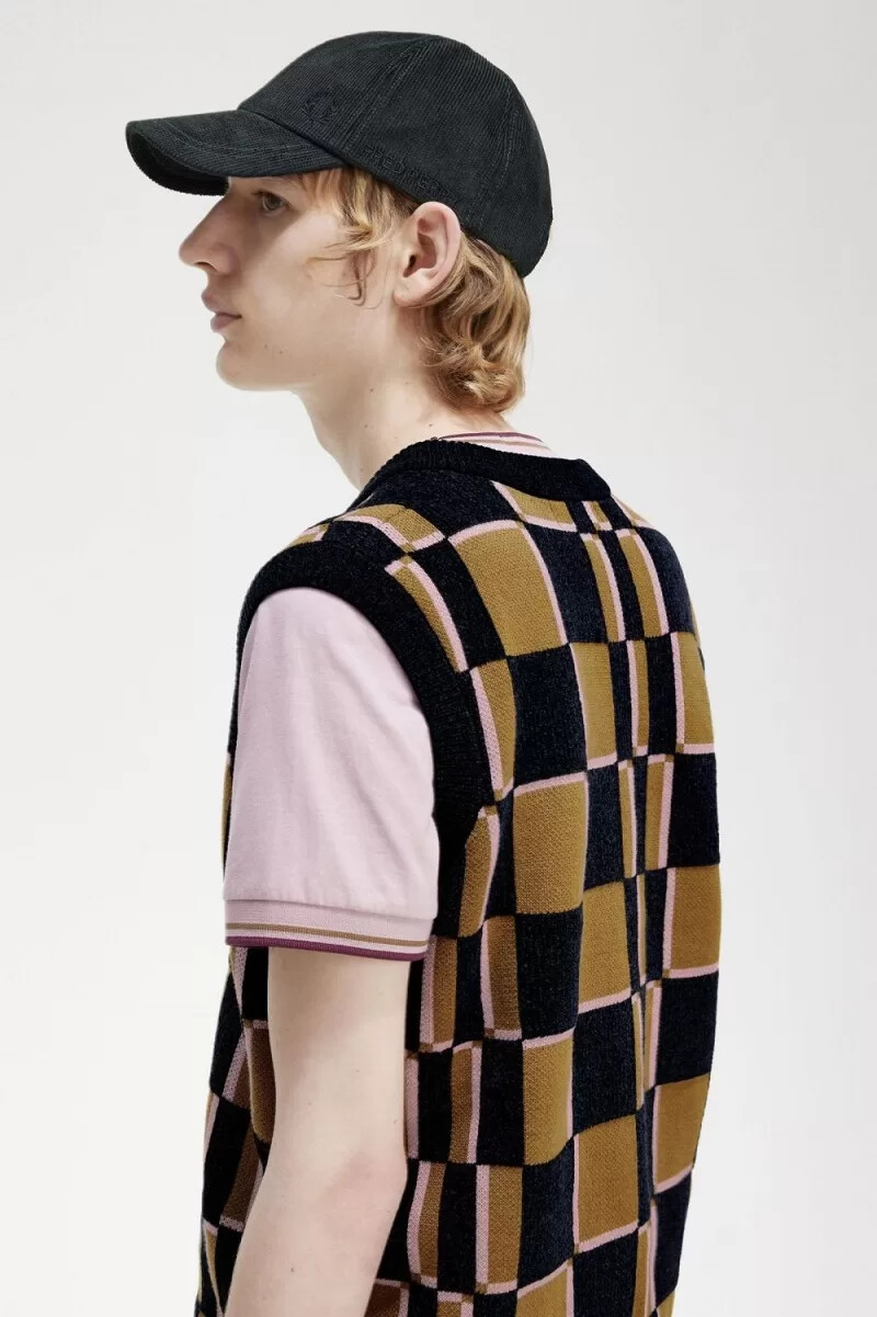 fred perry glitch chequerboard canotta da uomo marrone blu navy