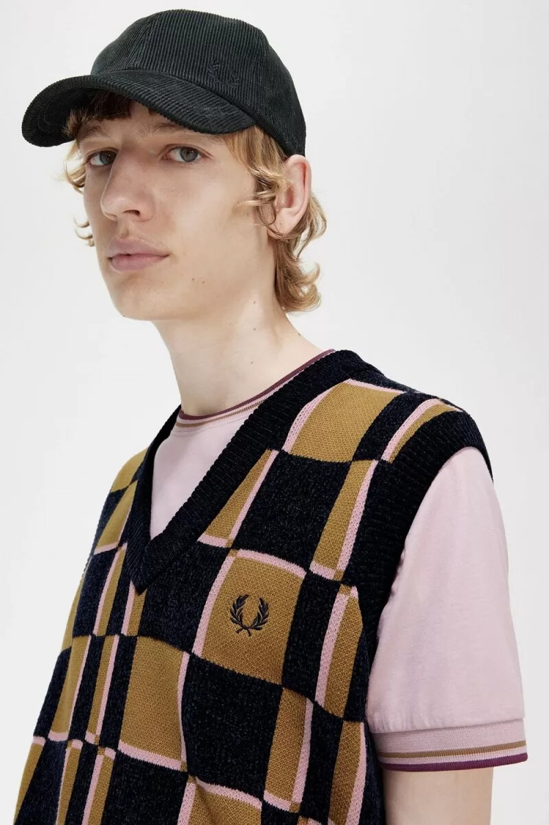 fred perry glitch chequerboard canotta da uomo marrone blu navy