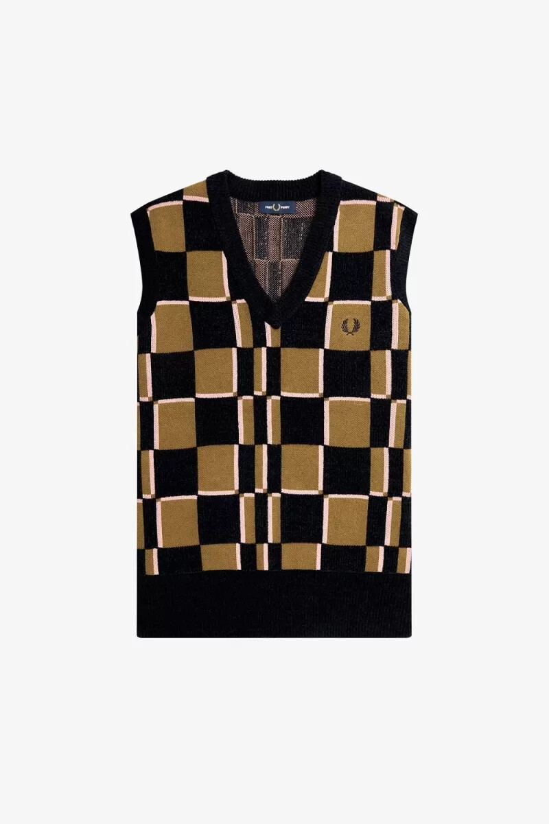 fred perry glitch chequerboard canotta da uomo marrone blu navy