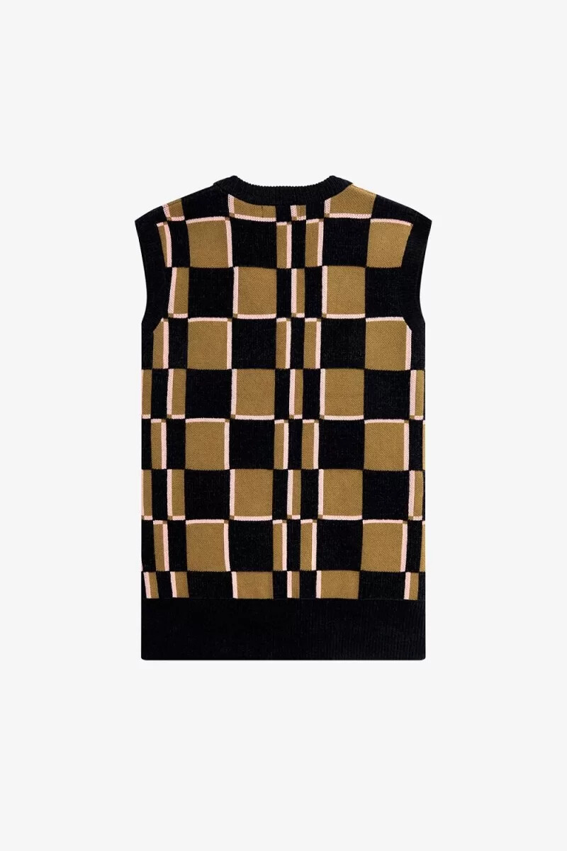 fred perry glitch chequerboard canotta da uomo marrone blu navy